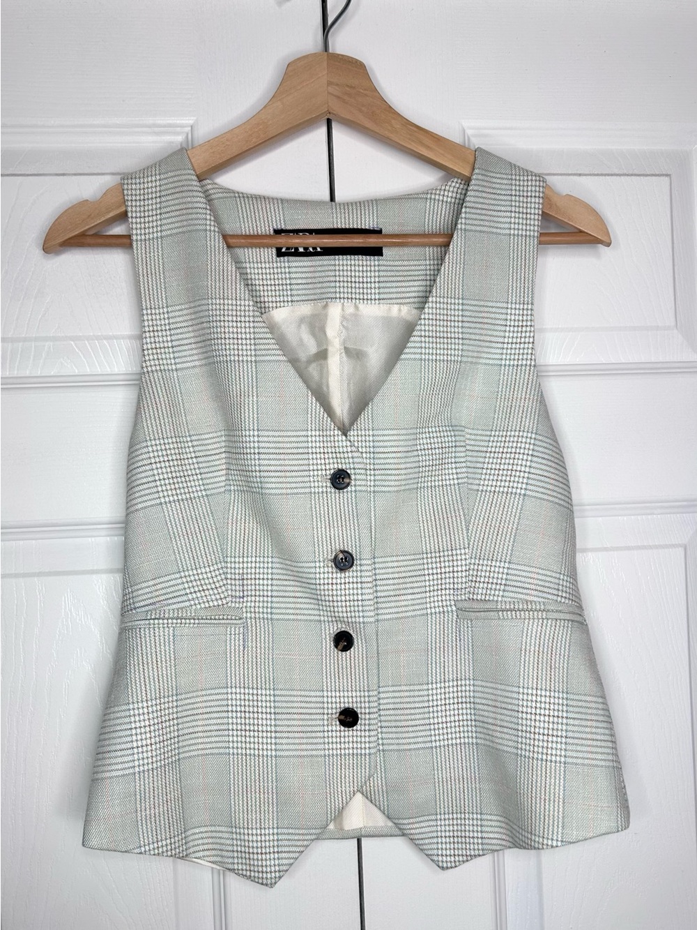 ZARA Pastel Green Plaid Tailored Waistcoat Vest